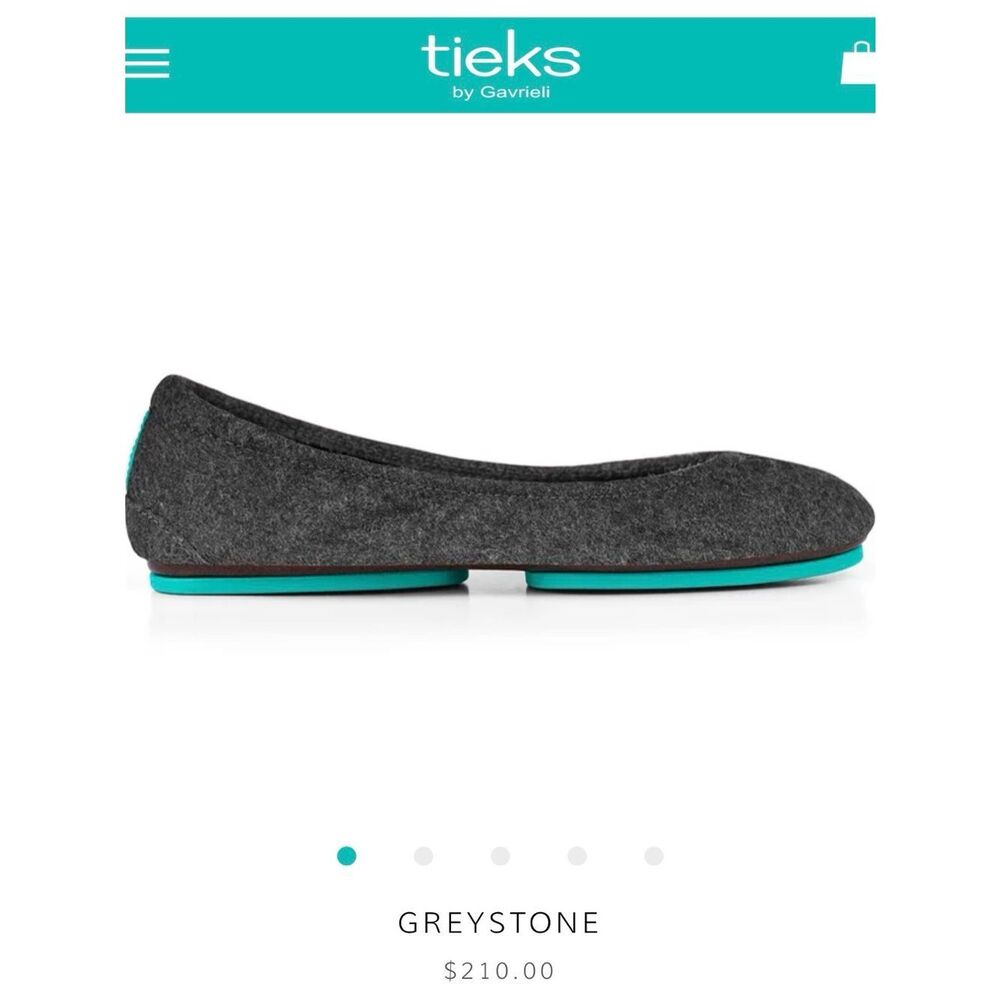 Tieks Greystone Felt Ballet Flat with Turquoise Sole